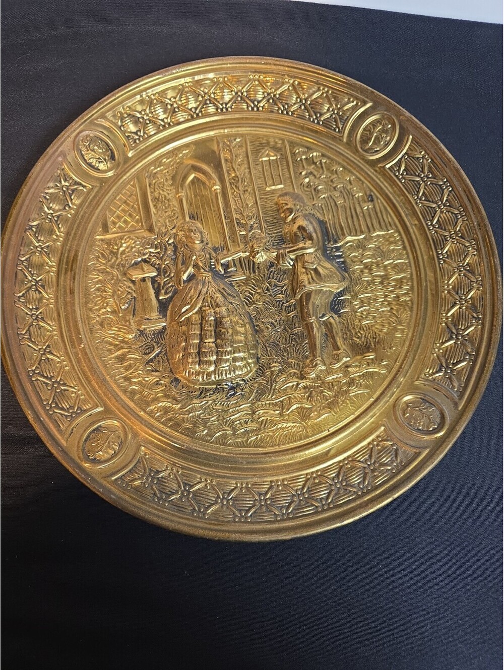 Brass Wall Decorative Plate Repousse 13.75"
